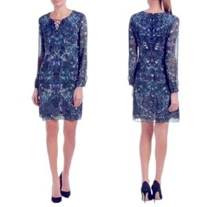 CAbi Noel Eternity Damask Shift Dress Size Small Lace Up Neckline Long Sleeves